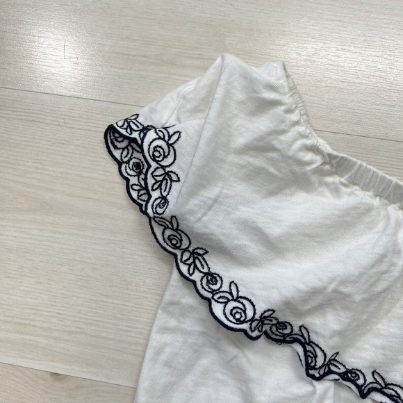 J Crew Top M white embroidered ruffle Off The shoulders blouse cotton knit - Picture 5 of 16